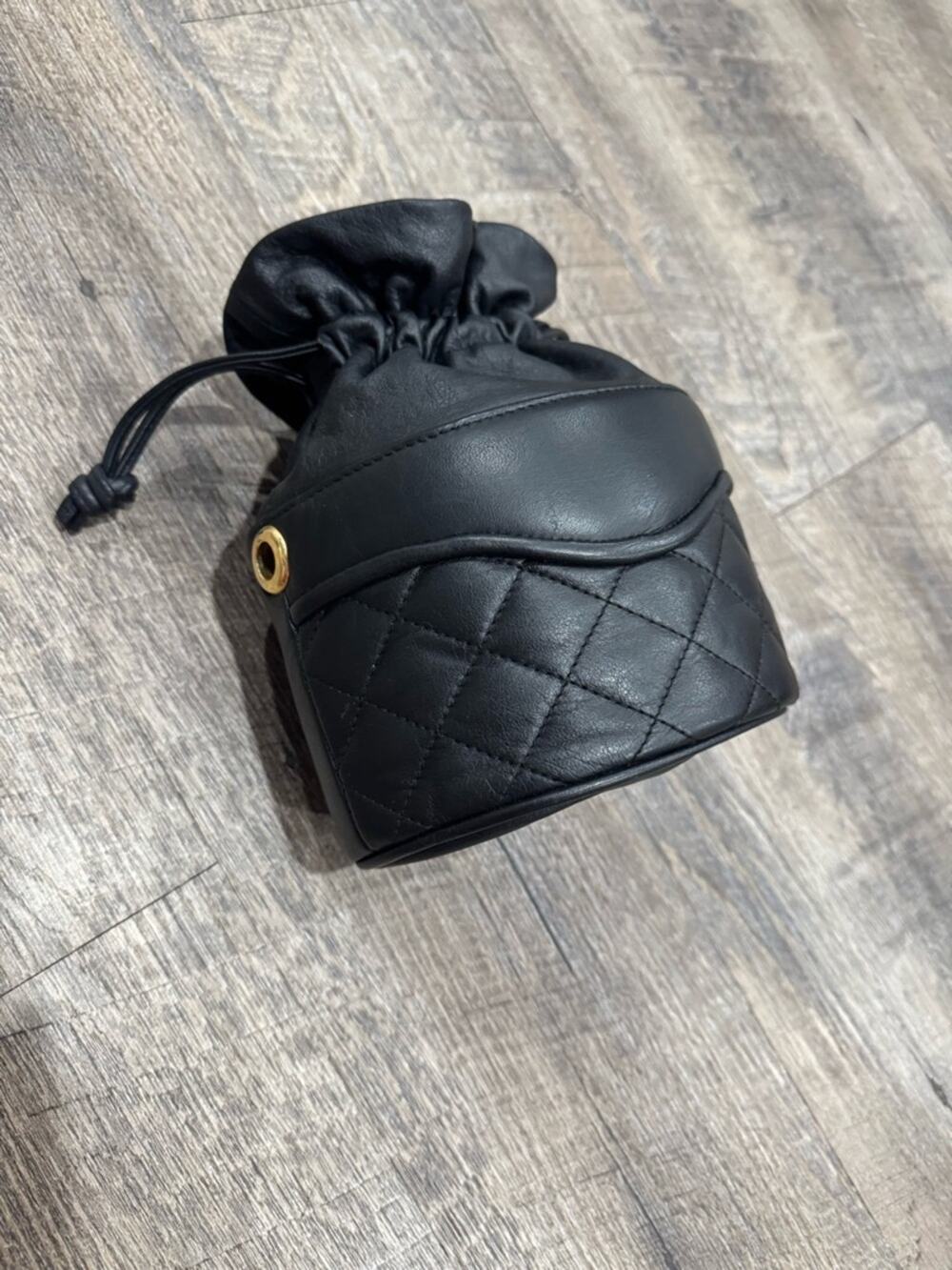 Black Quilted Drawstring Cosmetic Pouch